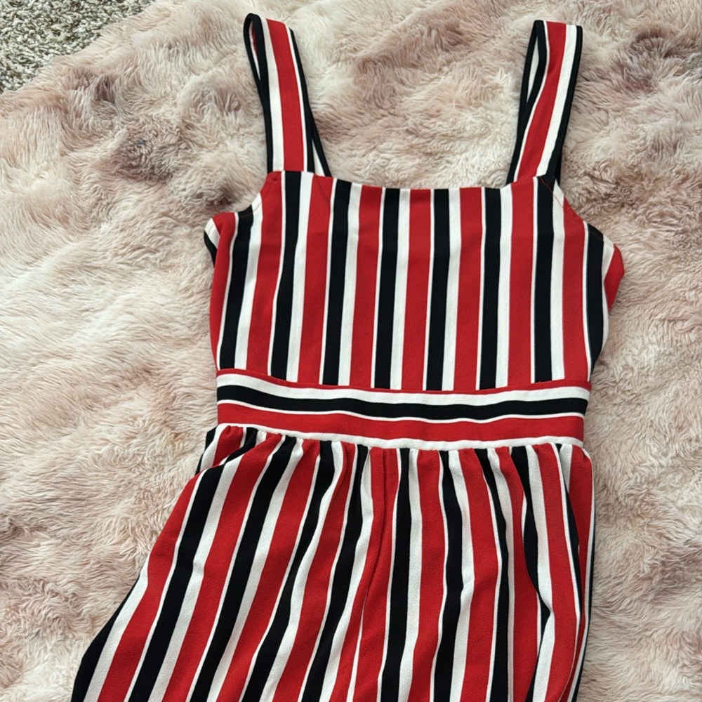 Express Red and Black Striped Jumpsuit